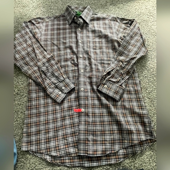Forsyth Of Canada Mens Non Iron Brown Black White Plaid Button Down Shirt Medium - Picture 1 of 3